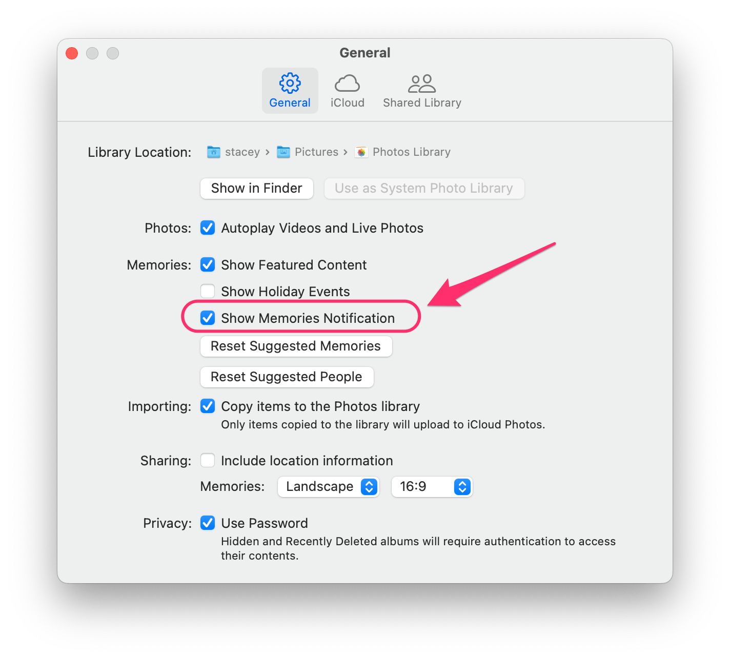 desactivar la notificación de memoria de fotos nuevas en Mac