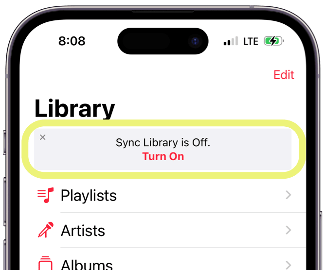 Apple Music: ‘Sync Library is Off,’ Turn On?