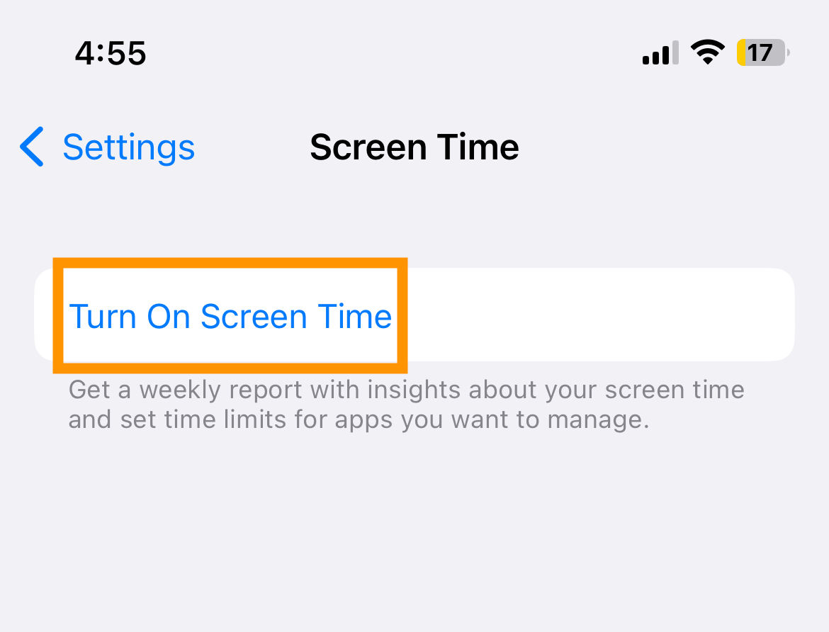 Activar tiempo de pantalla