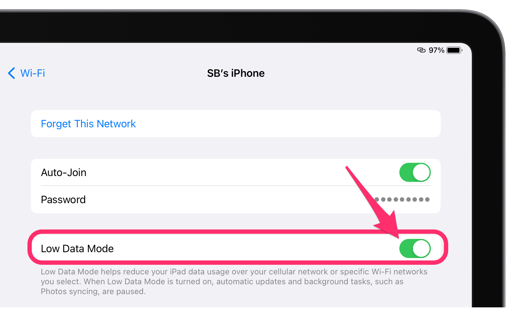 turn off low data mode on iPad