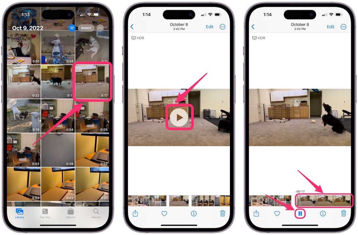 video controls in the photos app