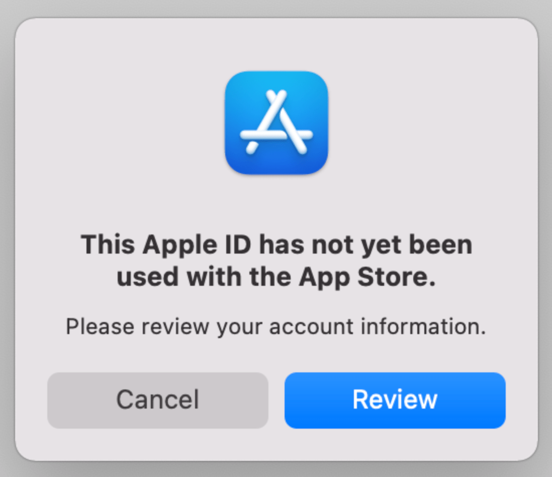 Apple ID error message screen