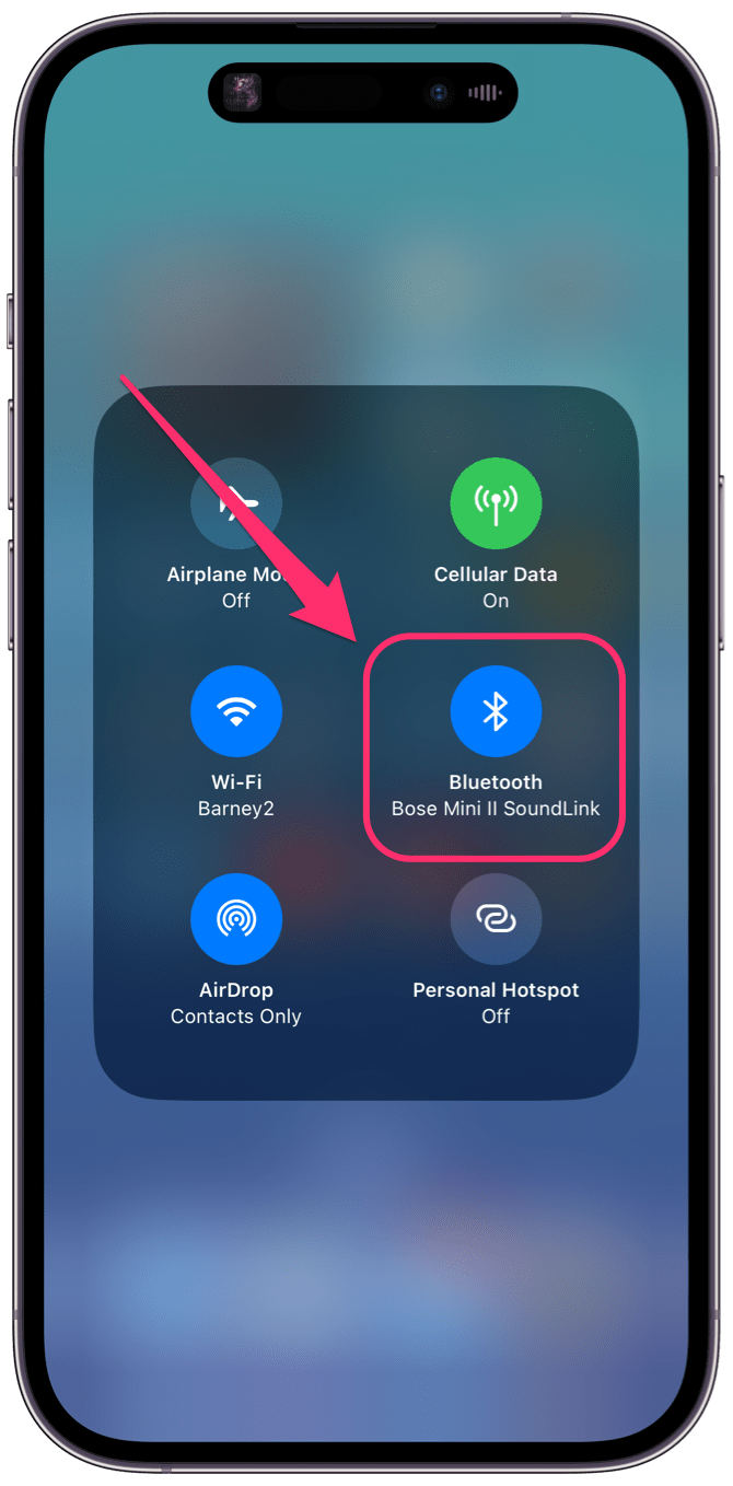 bluetooth connection in control center