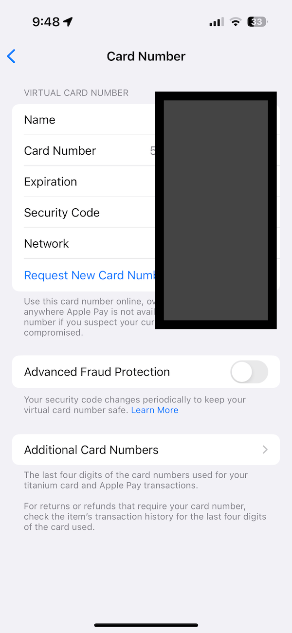 Card Number on iPhone