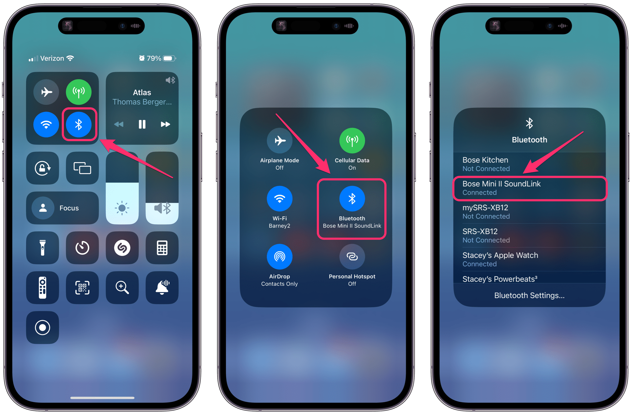 bluetooth speaker in control center