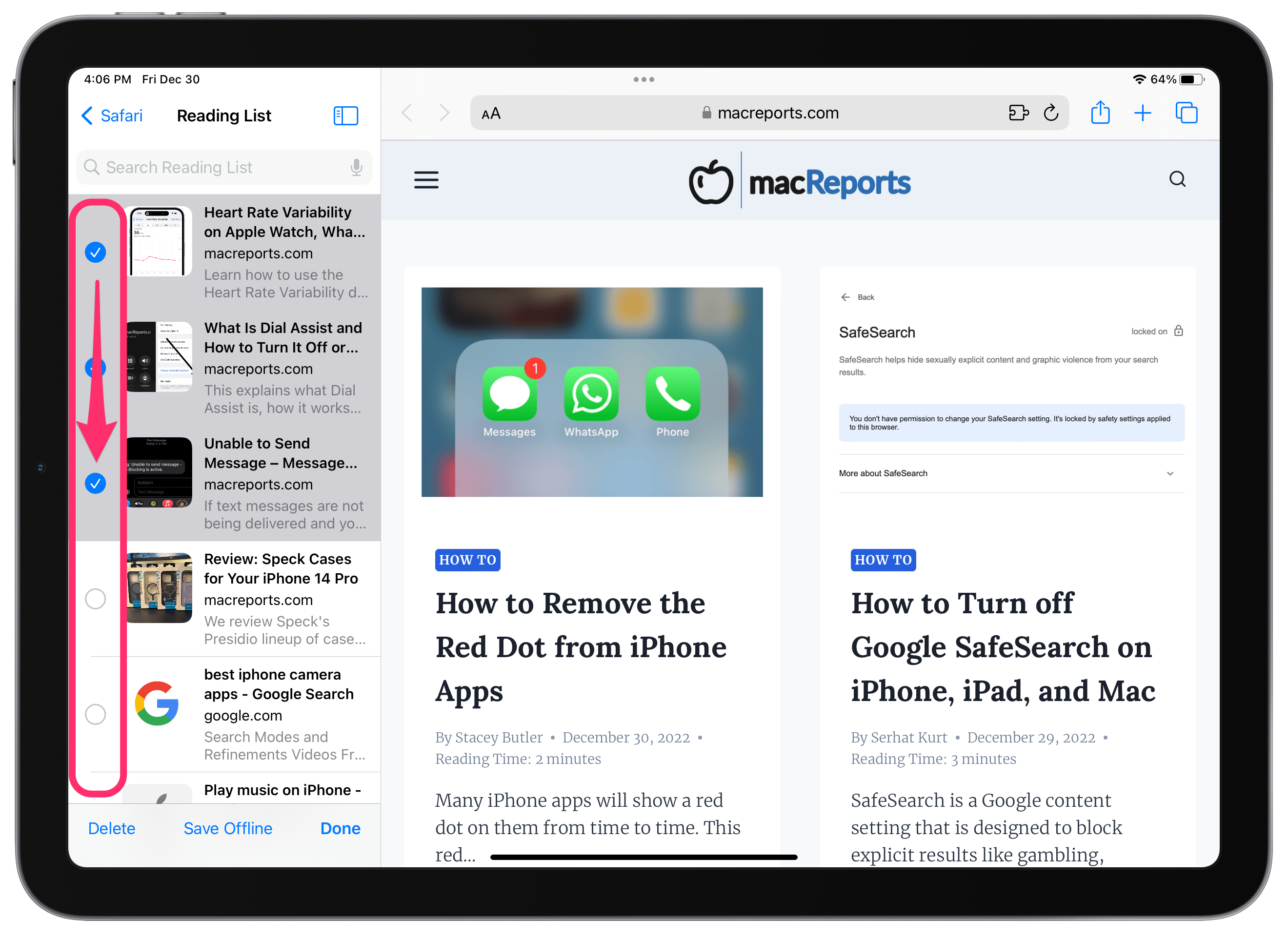 safari reading list search disappeared