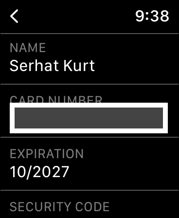 Card details Apple Watch 