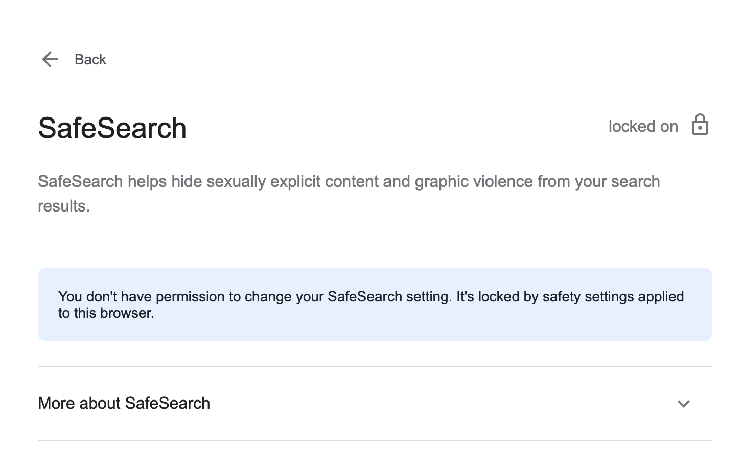 SafeSearch Locked on screen