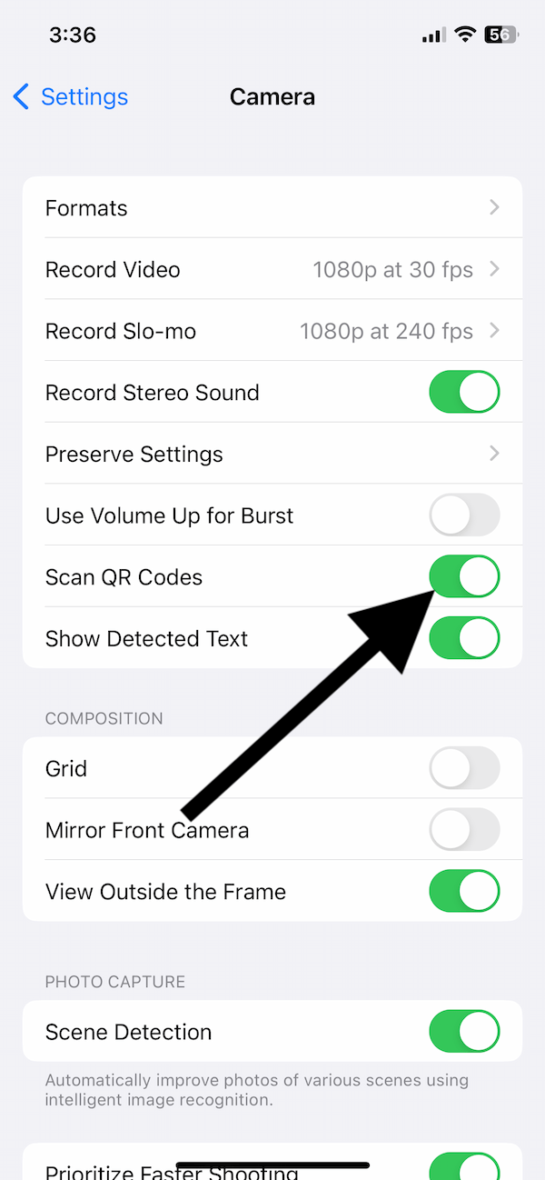 Scan QR Codes option