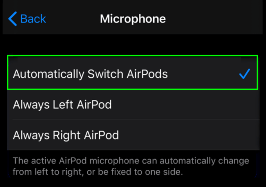 AirPods Microphone settigns