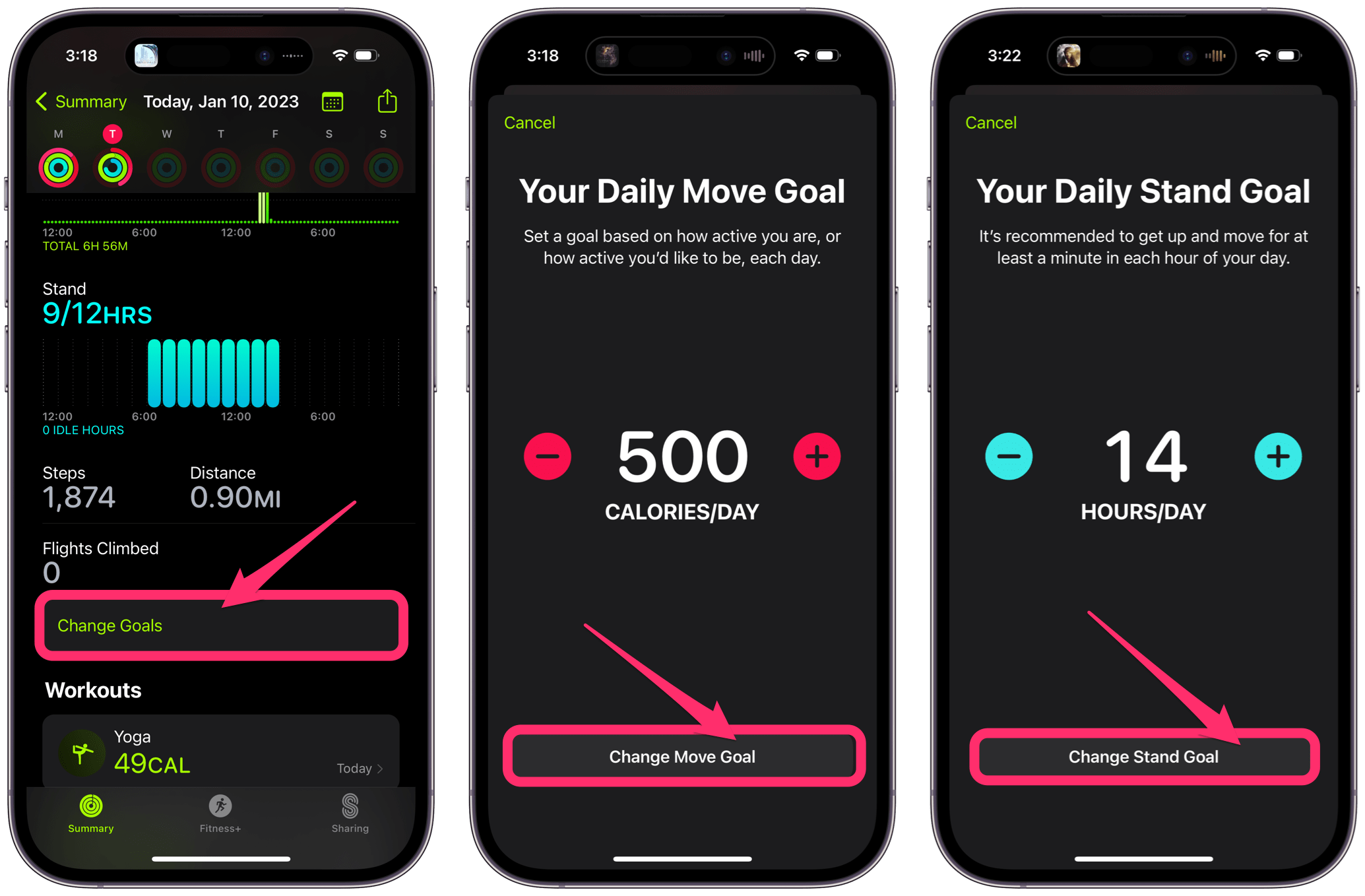 How to change stand online goal on activity app