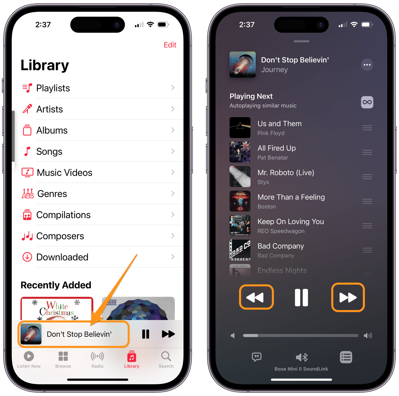 fast forward and rewind button in Apple Music on iPhone