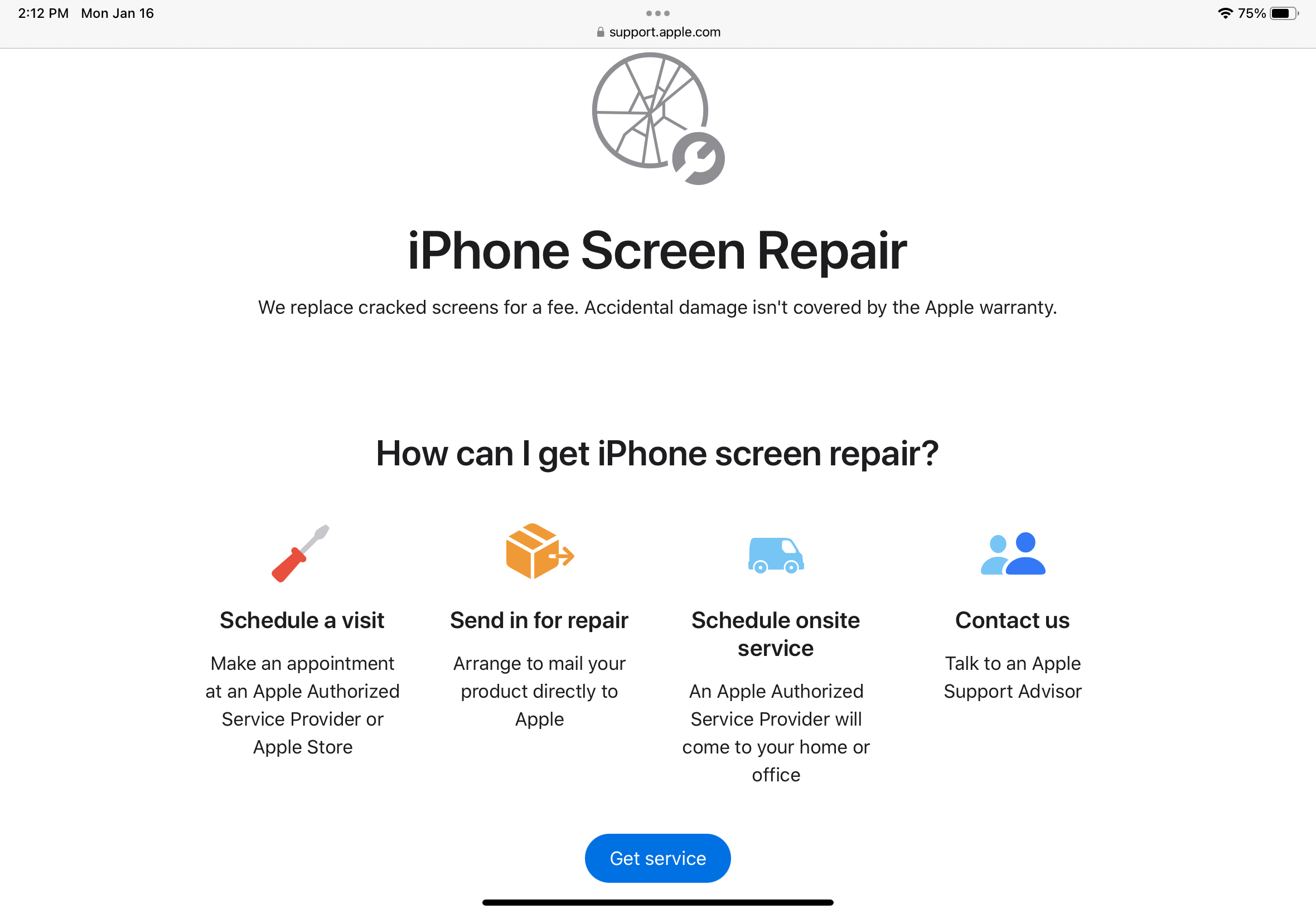 iPhone screen repair page