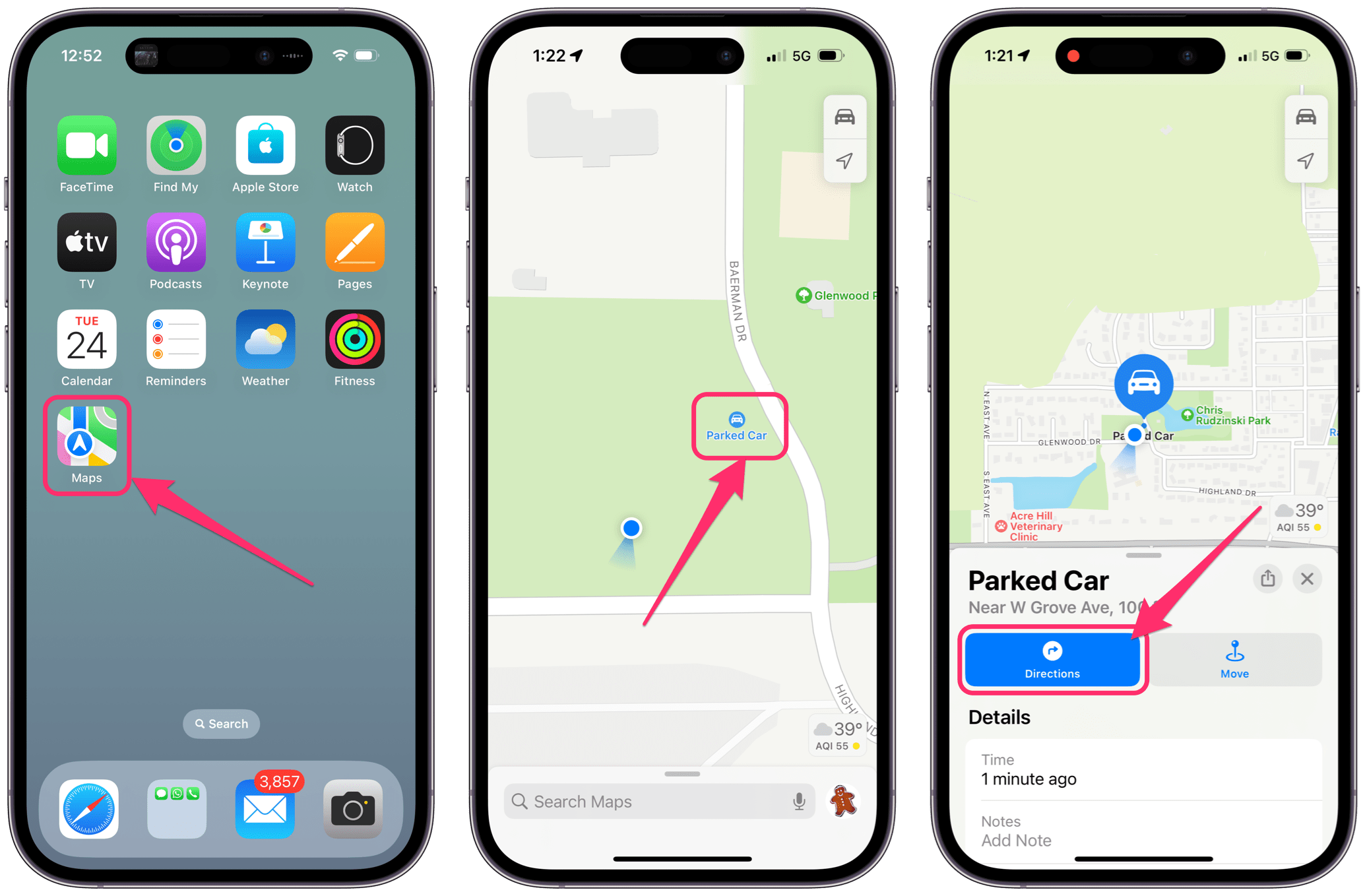find parked car Apple Maps