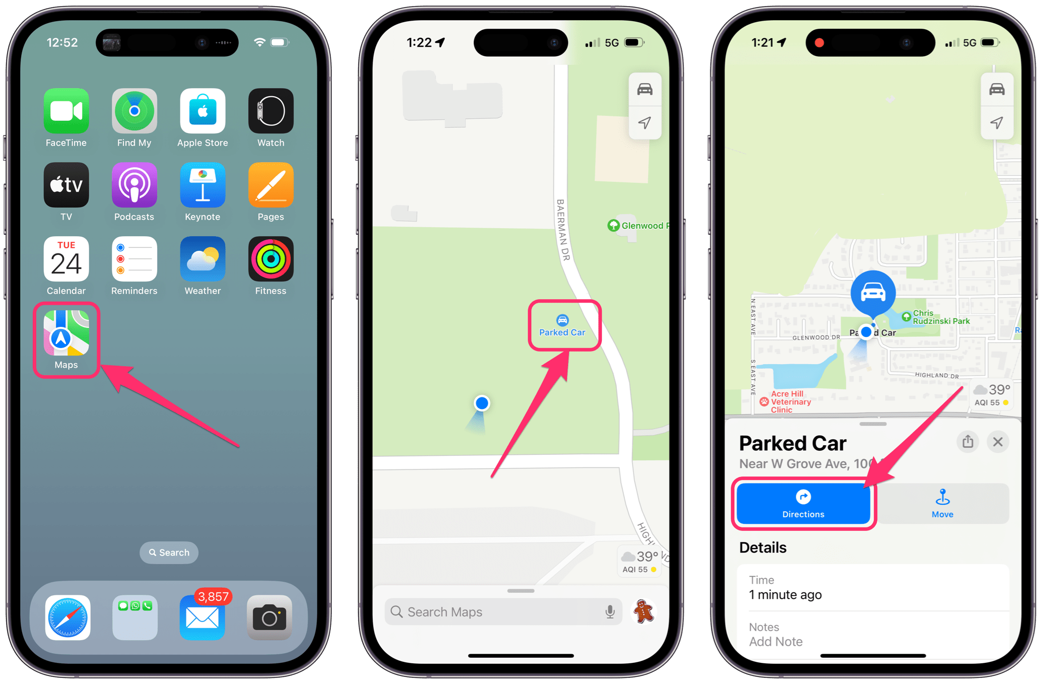 how to find my parked car on google maps iphone