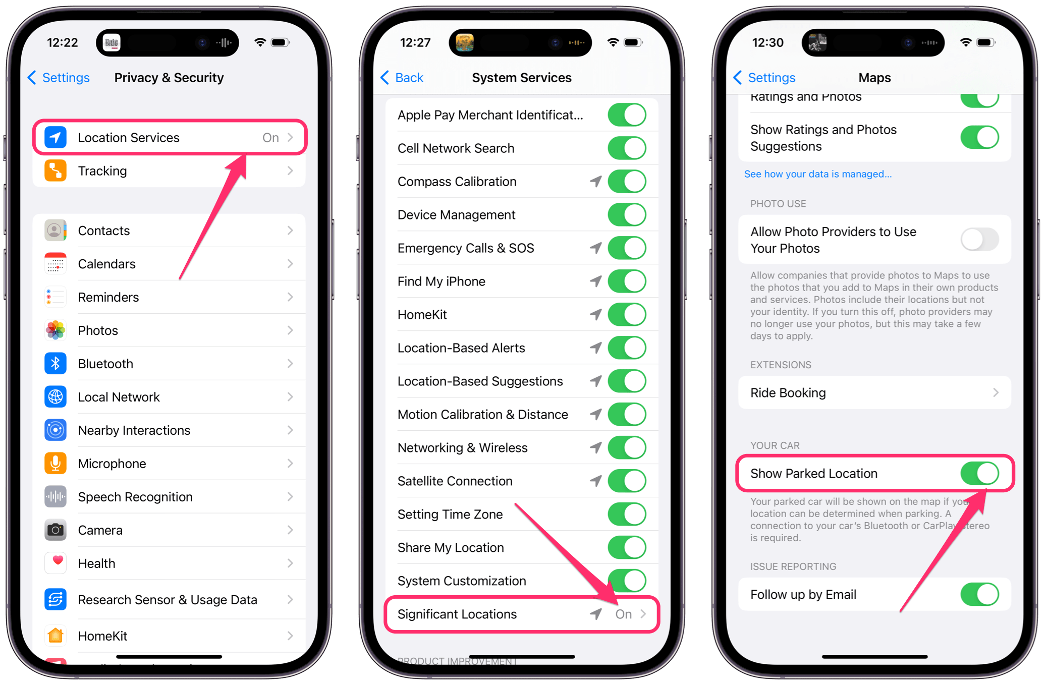settings for parked car feature