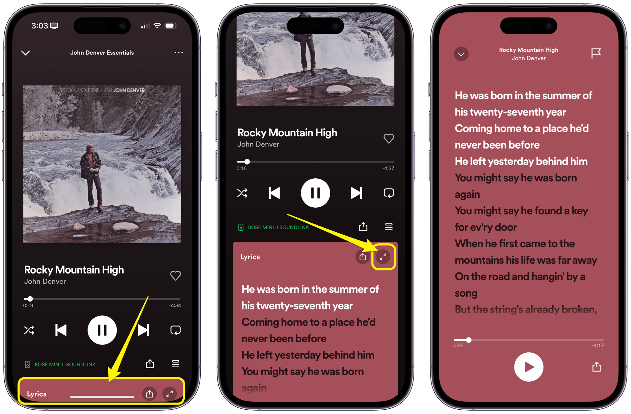 lyrics in Spotify app iPhone