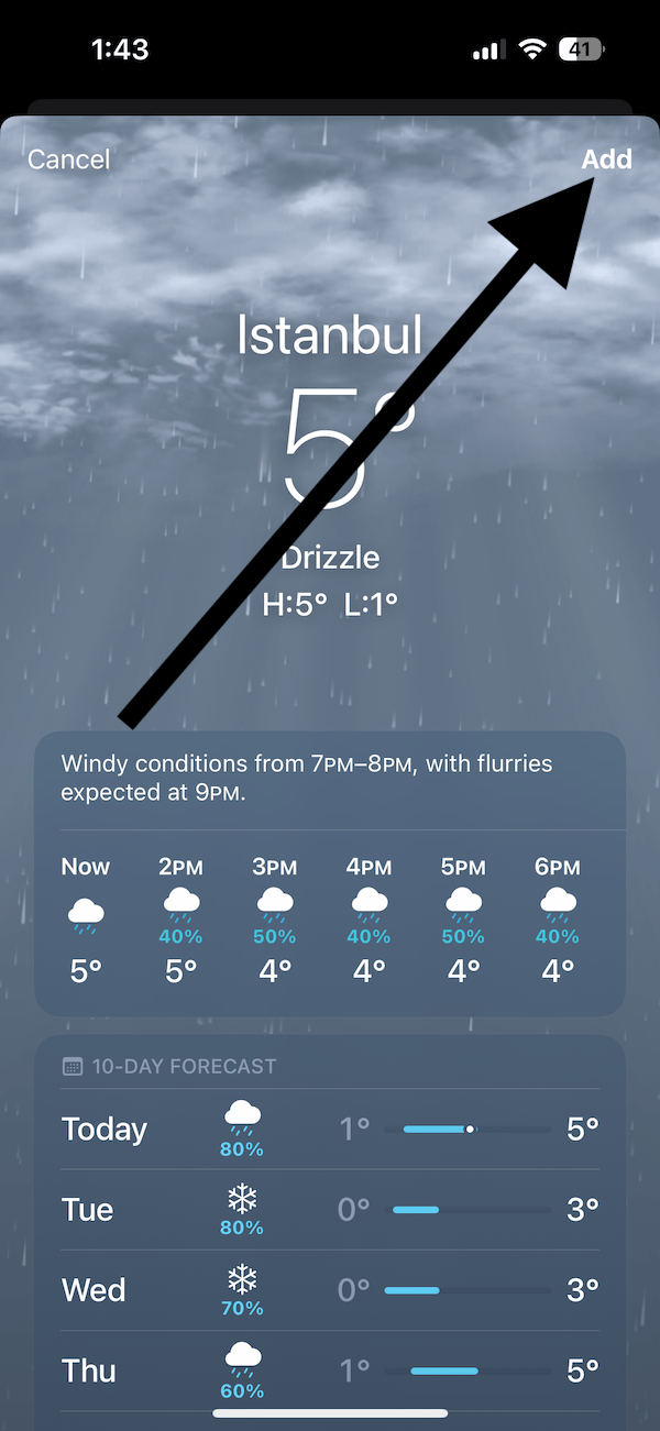 Add button in Weather