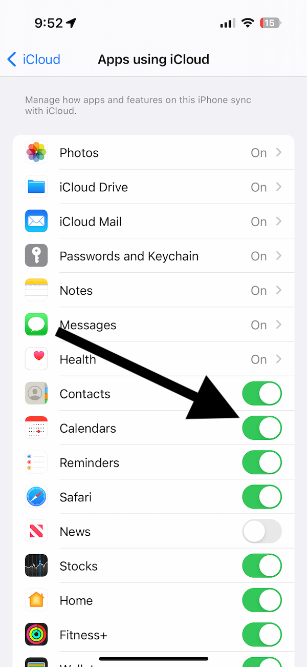 Calendars iCloud button