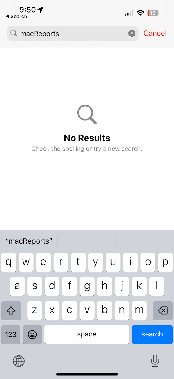 Calendar search shows no results. 