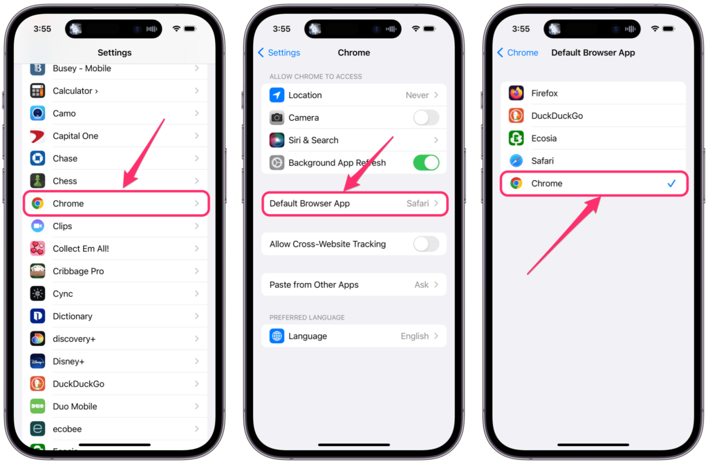 how to change main browser on iphone