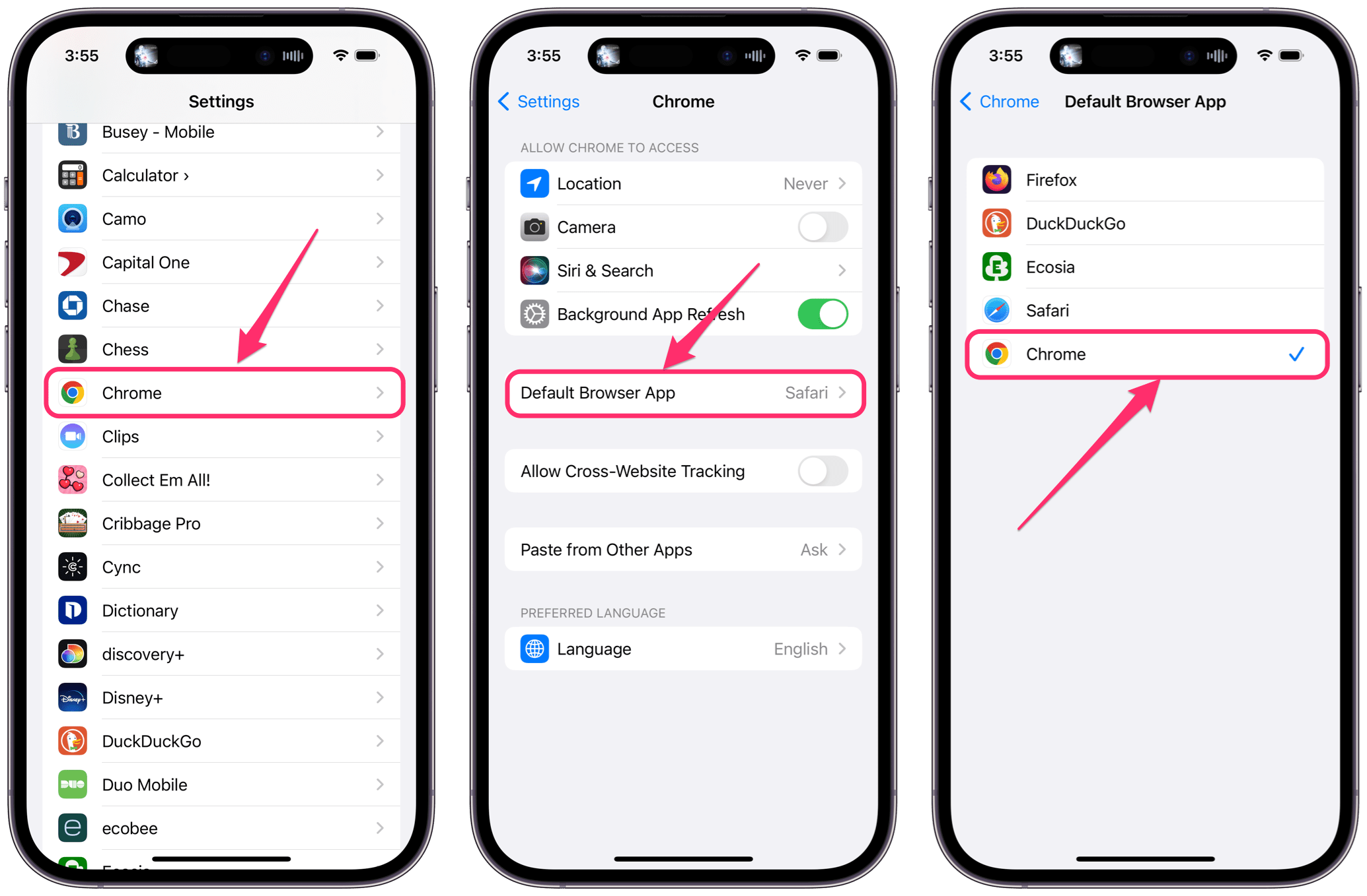 default browser chrome in iPhone settings