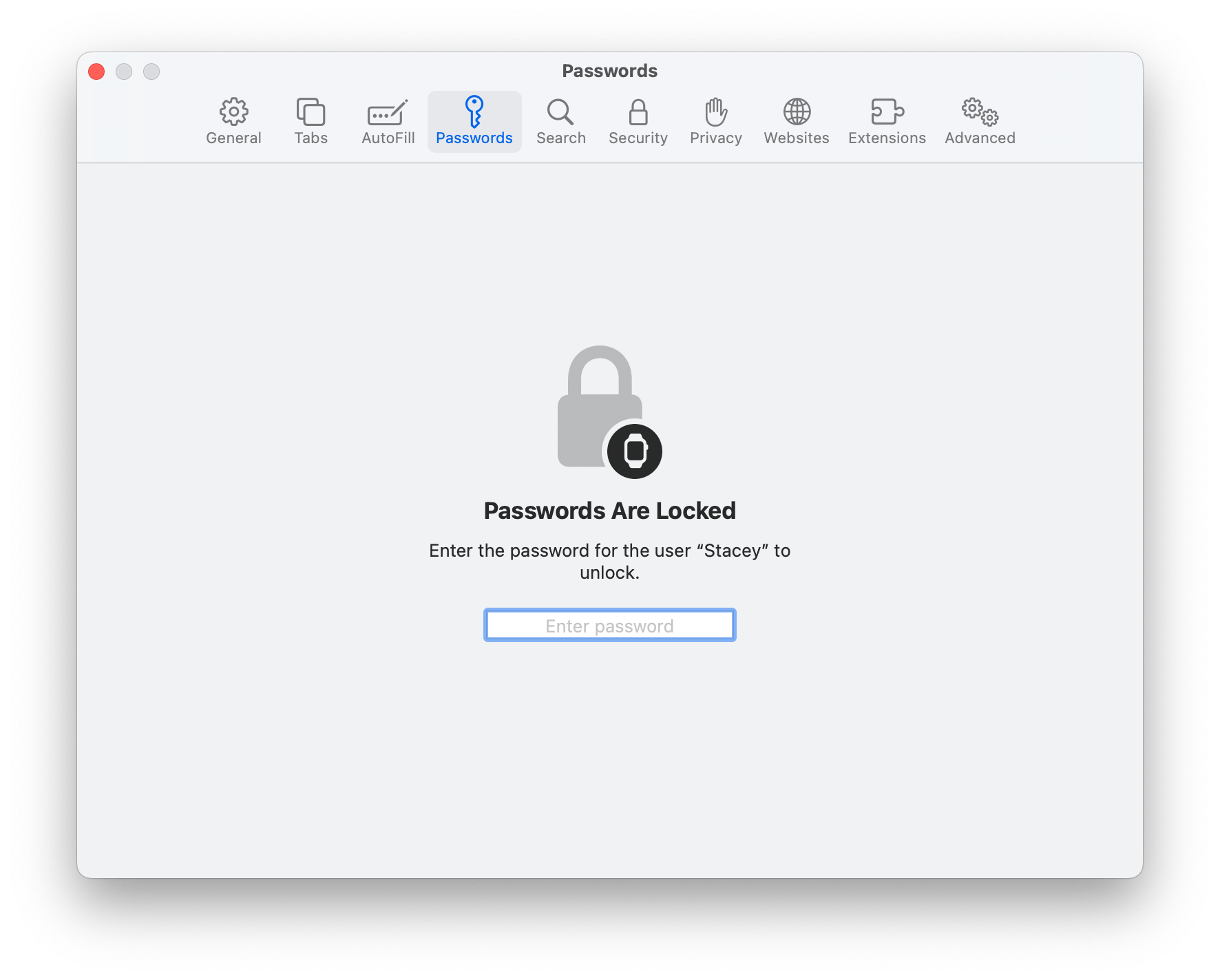enter user password Mac