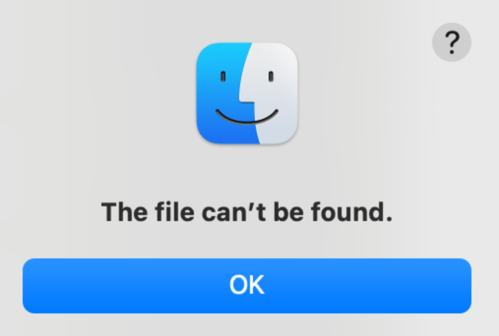 File can't be found error screen