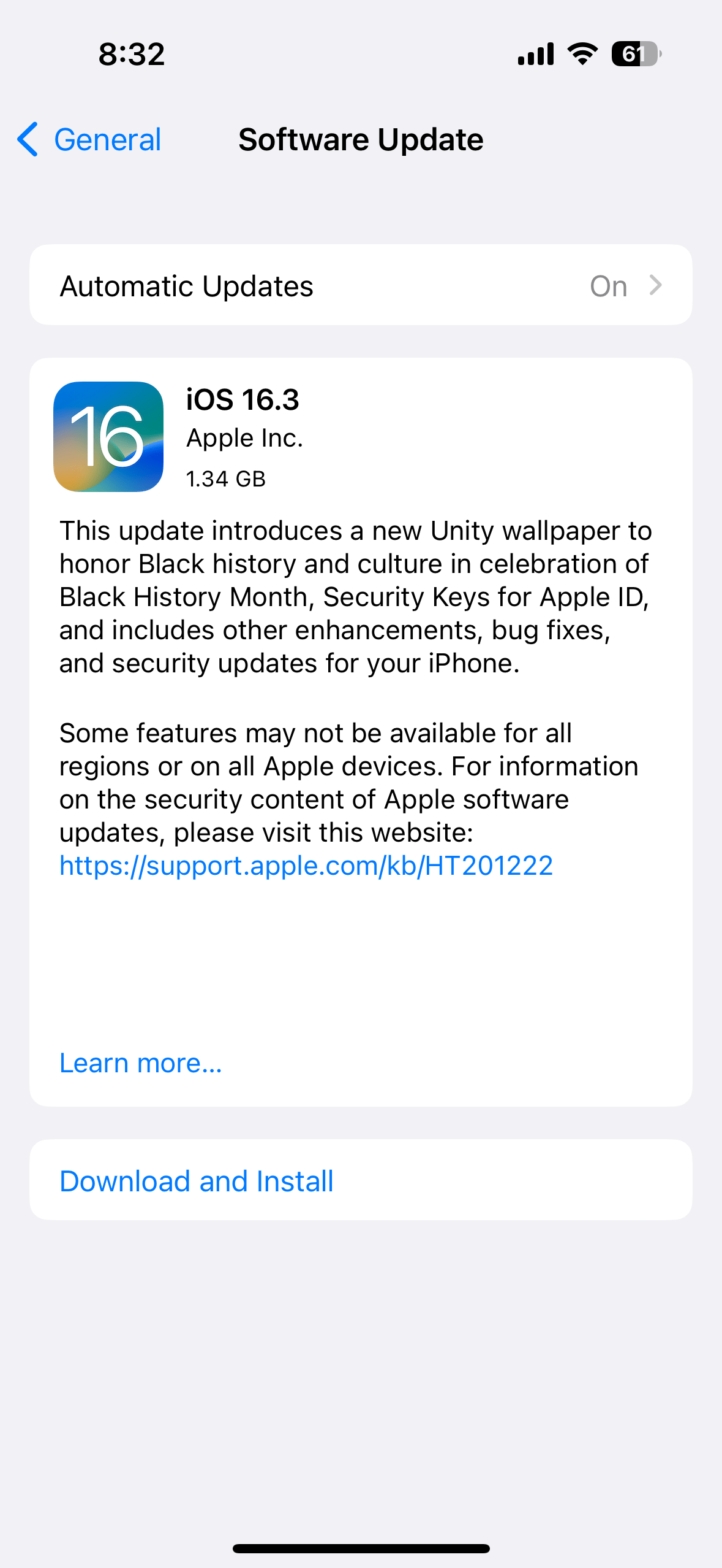 Software Update iOS screen