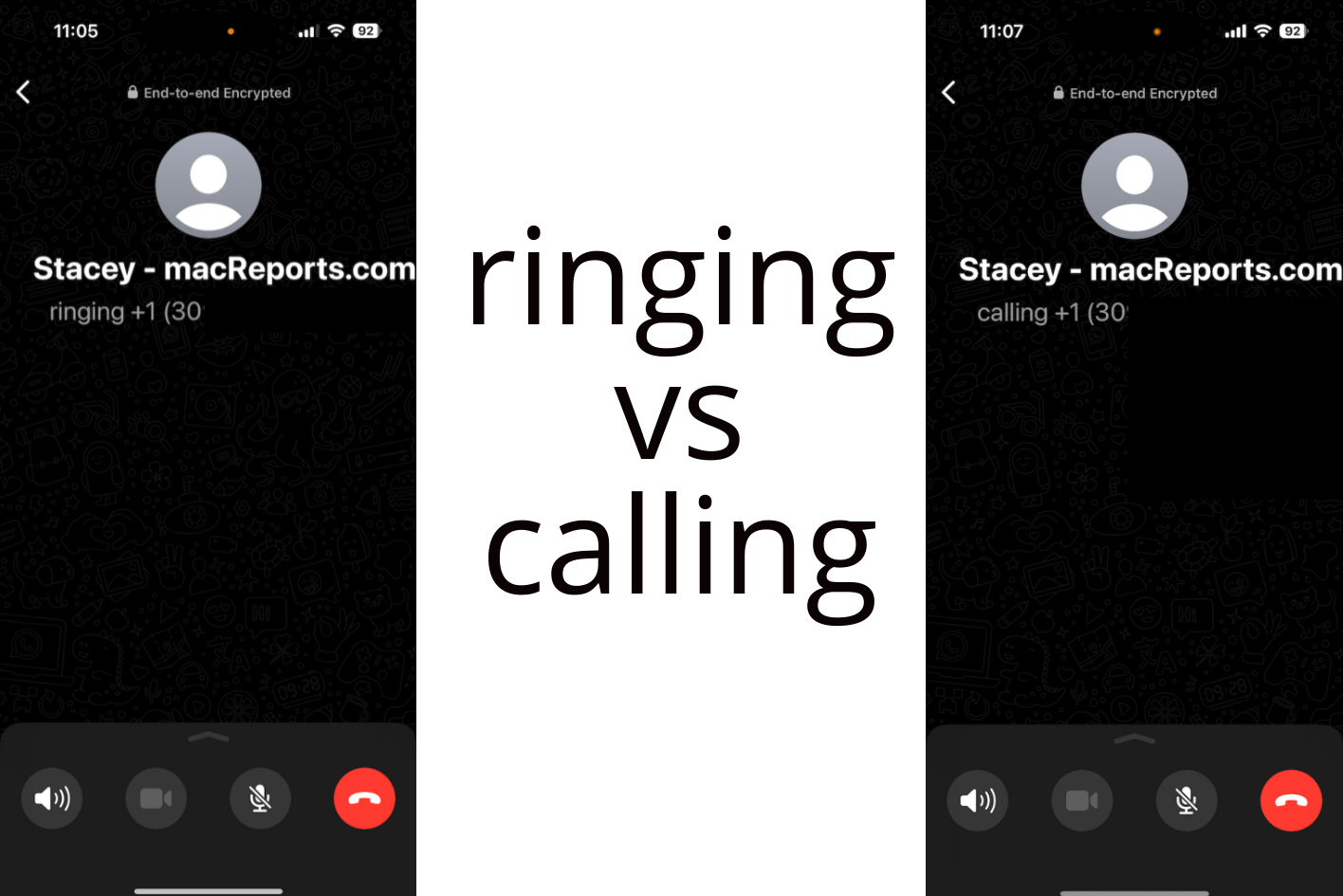 WhatsApp Screens Showing Ringing vs Calling