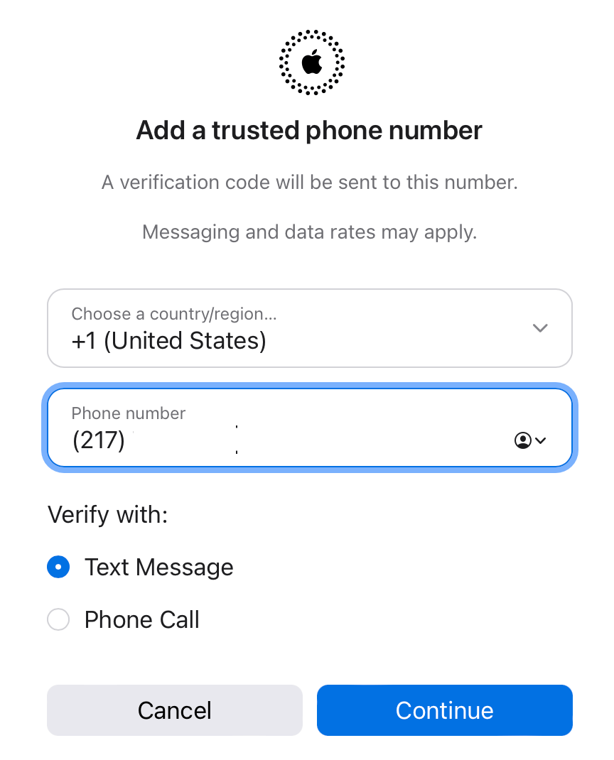 Add a new trusted number screen