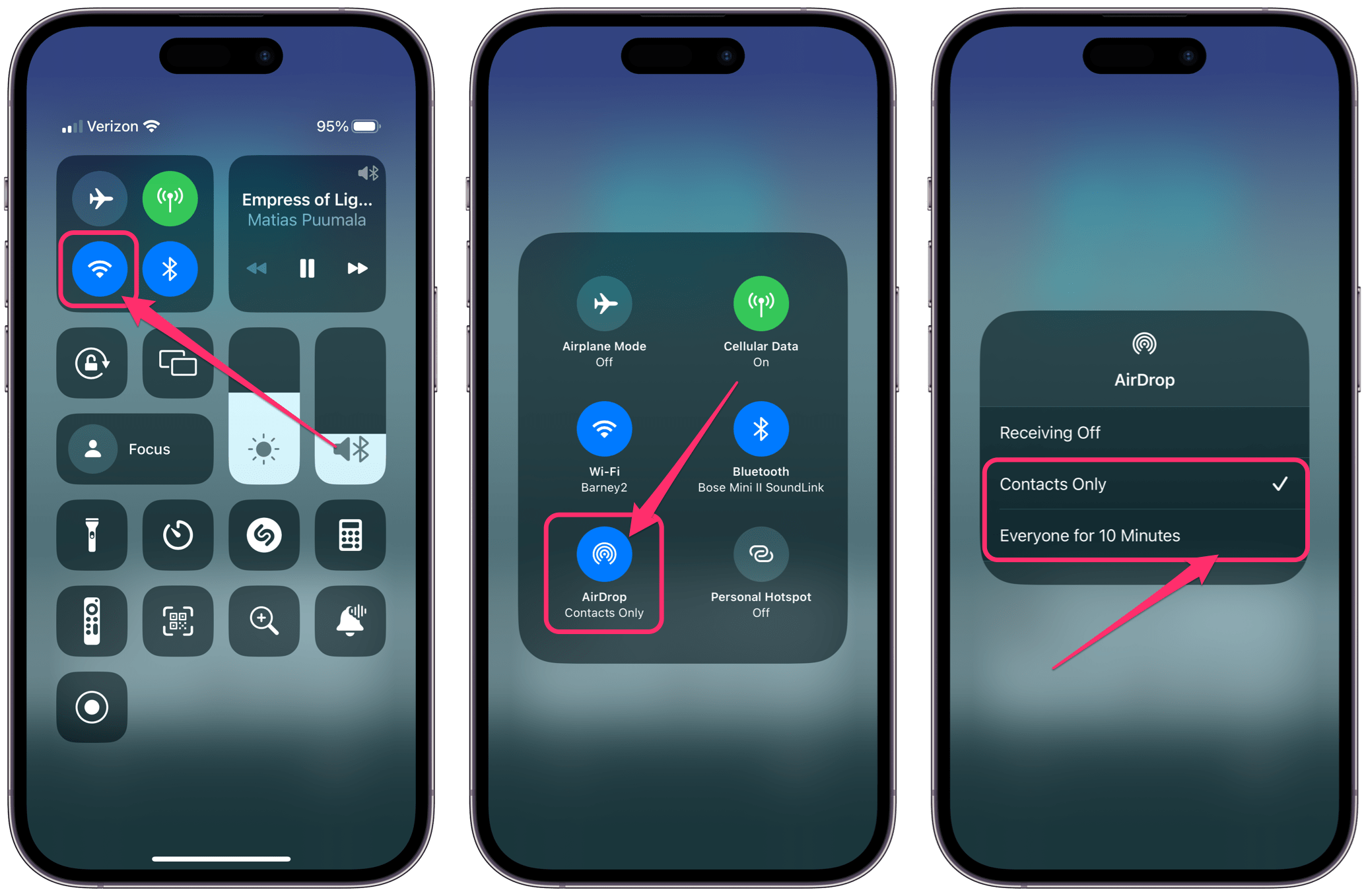 airdrop in control center