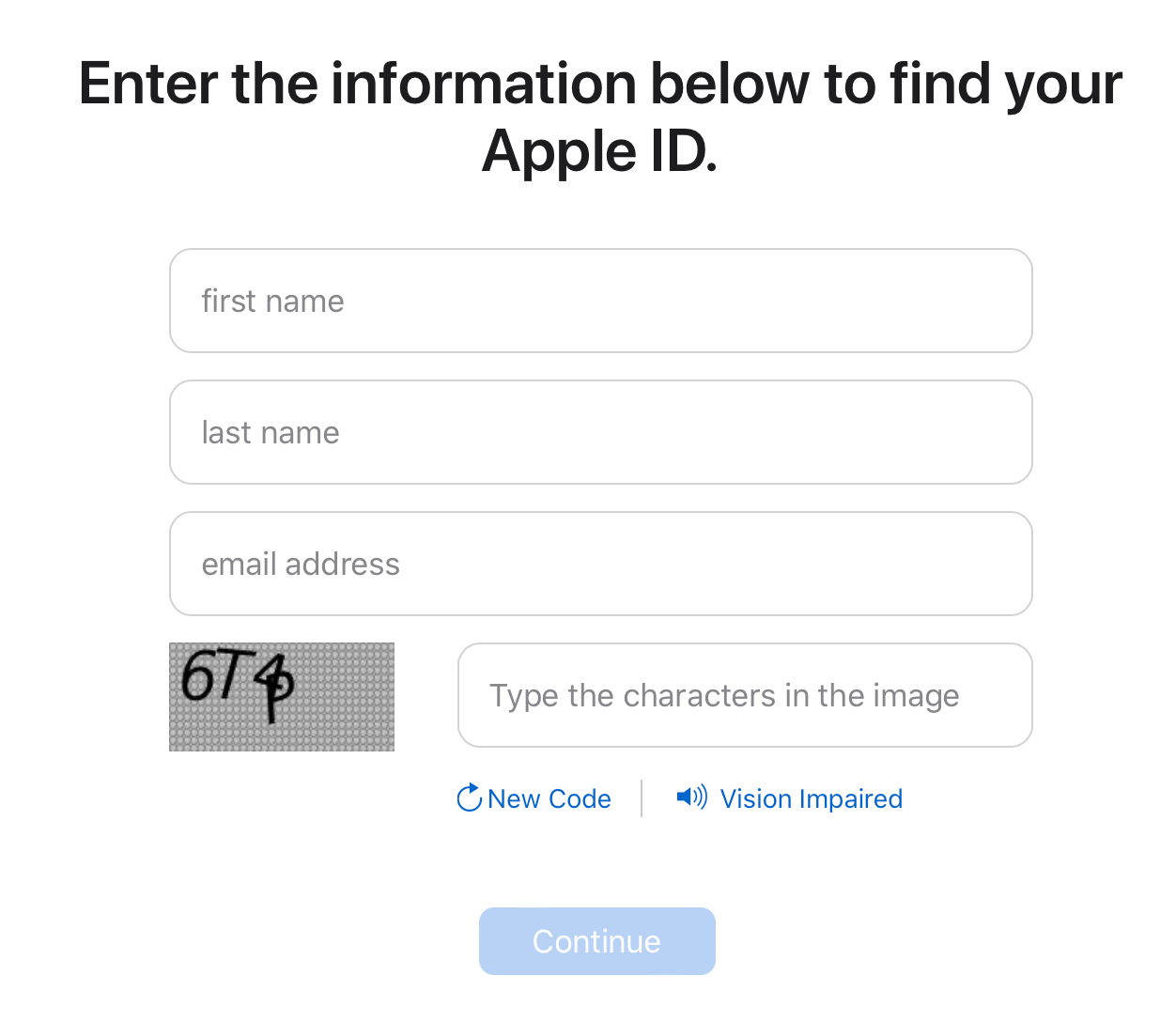 Apple ID lookup tool on apple.com to find your Apple ID
