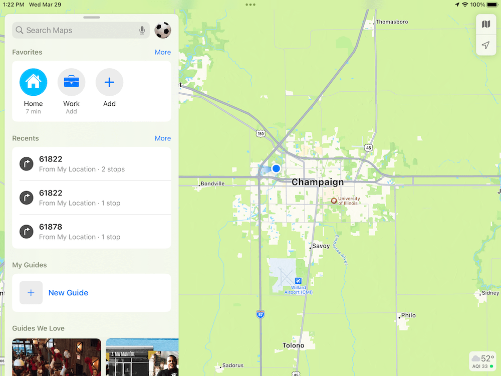 Apple Maps screen showing the current location