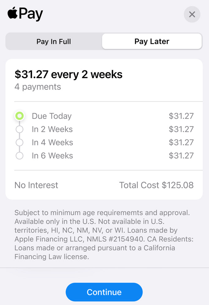 Apple Pay Later screen on iPhone
