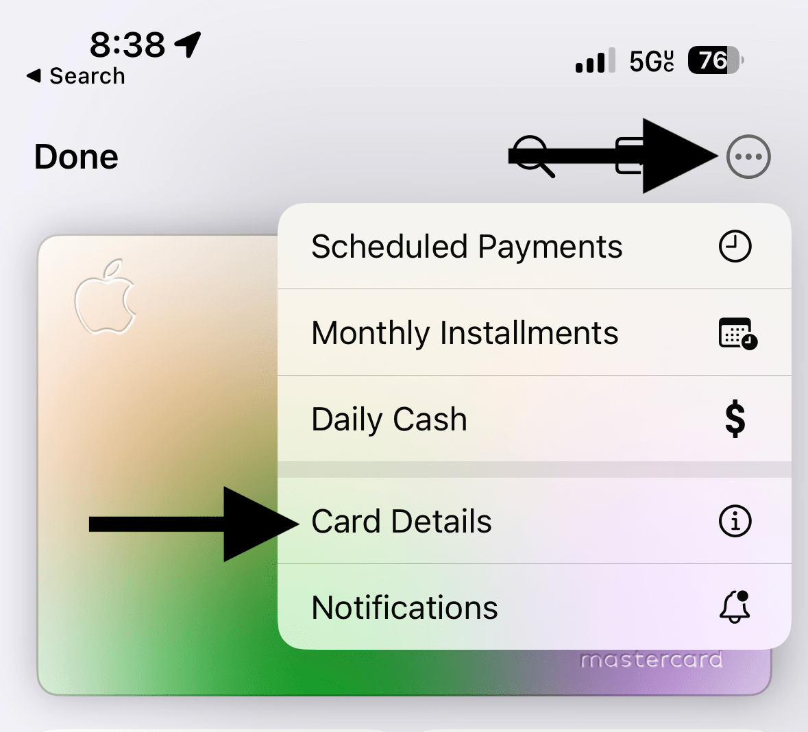 Apple Card details option