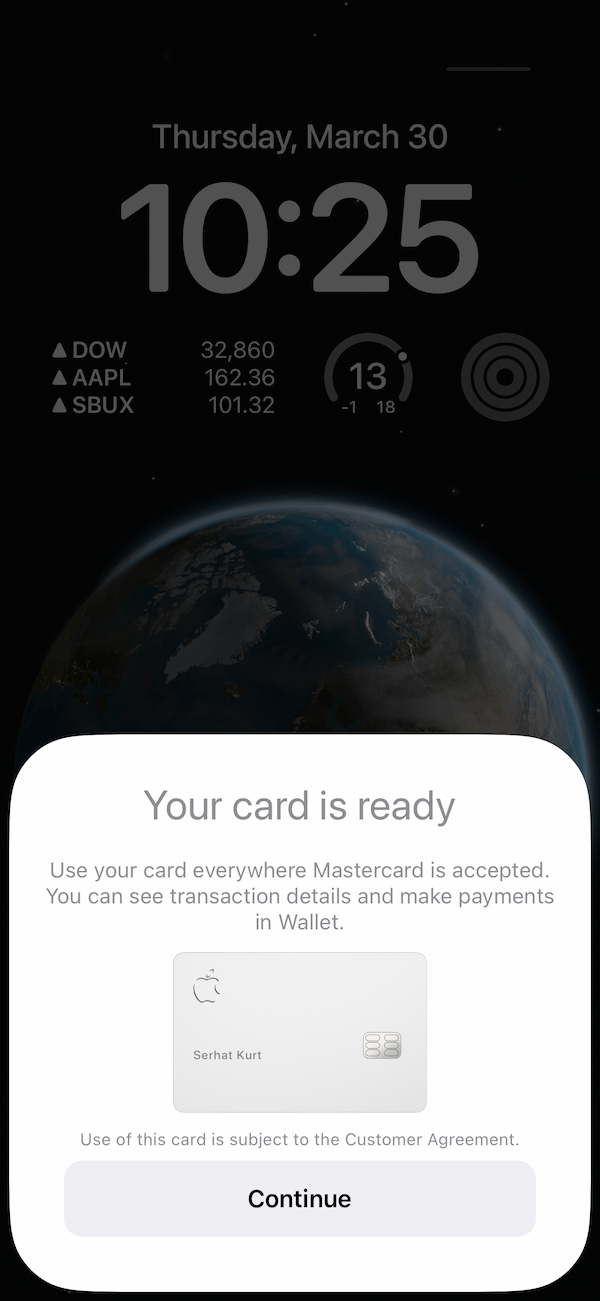 Your card is ready notification on iPhone