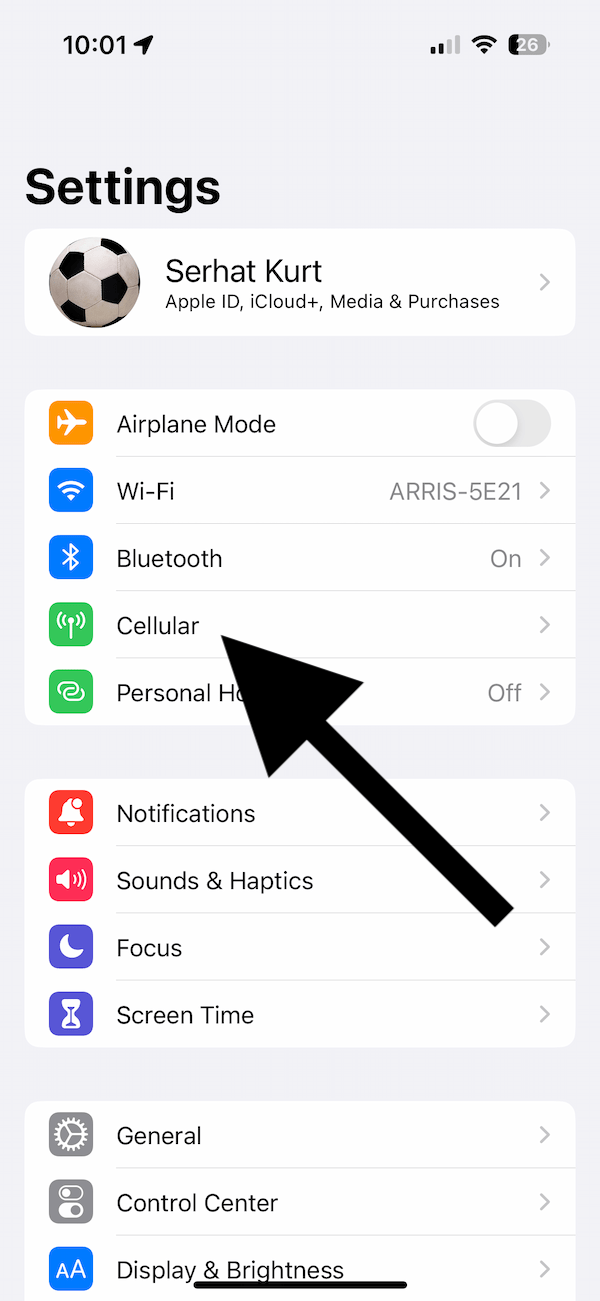 Settings > Cellular setting