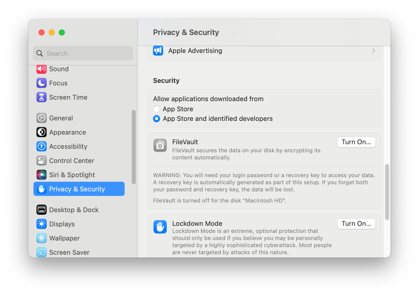 turn on FileVault in macOS settings
