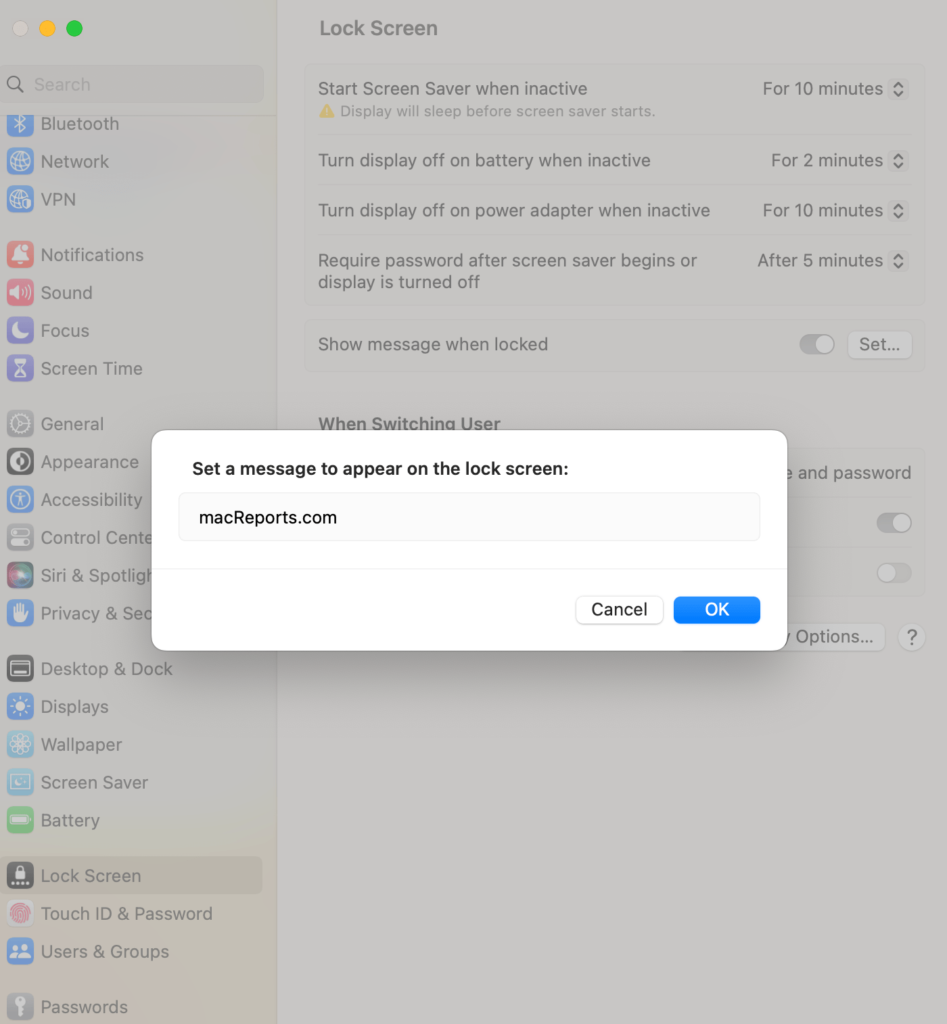 How to show a custom message on lock screen on mac macreports