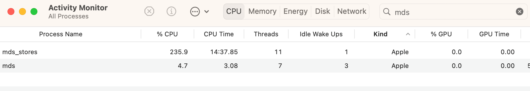 mds_stores showing CPU use