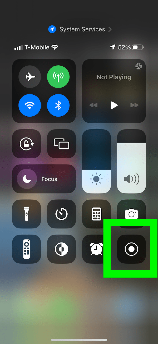 Record button in Control Center to start screen recording