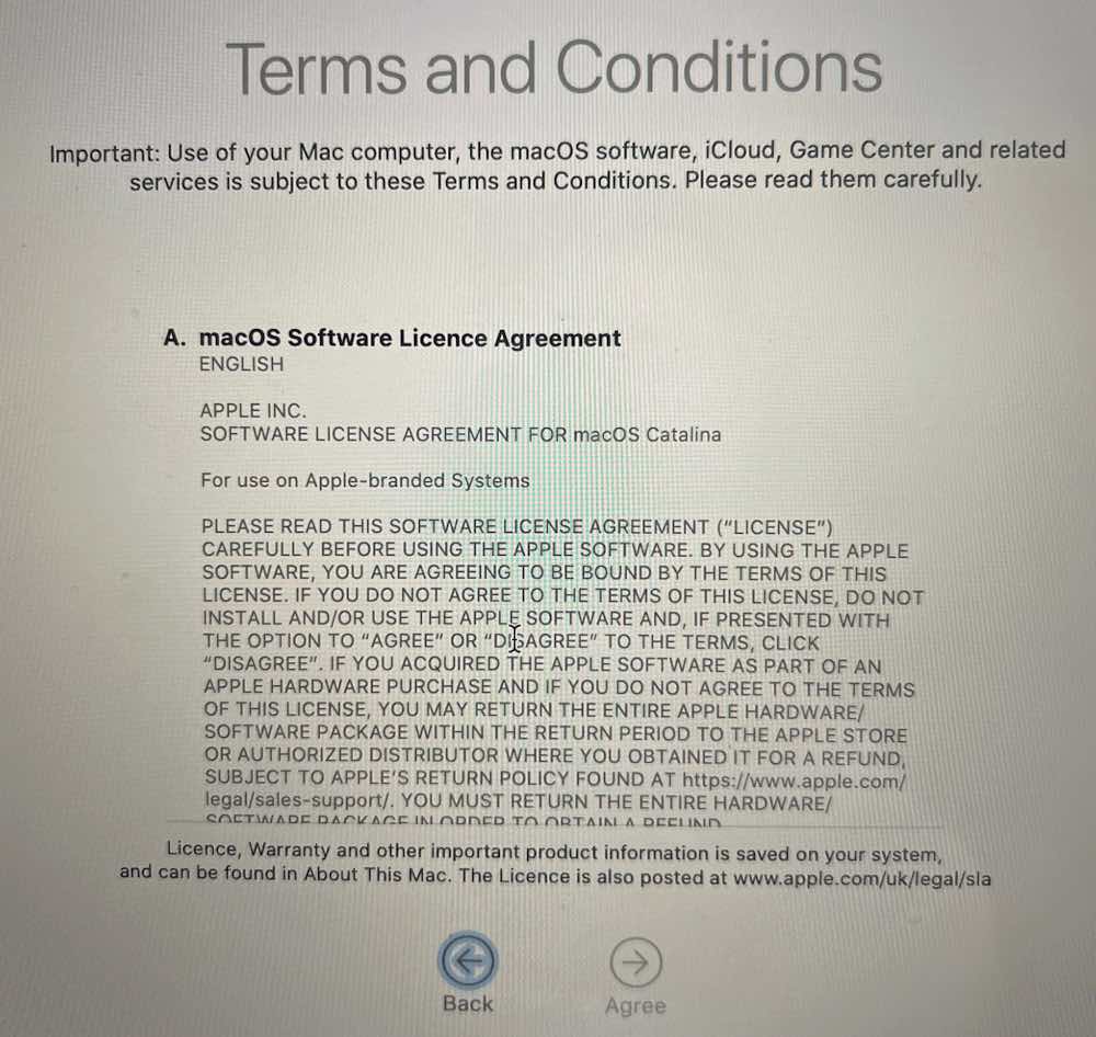 Set up Terms and Conditions page screen