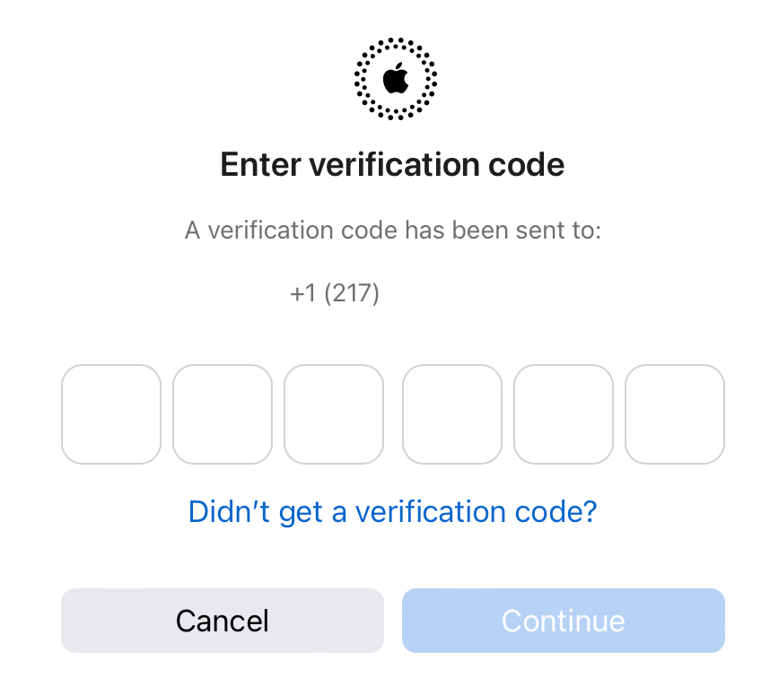 Verification code screen