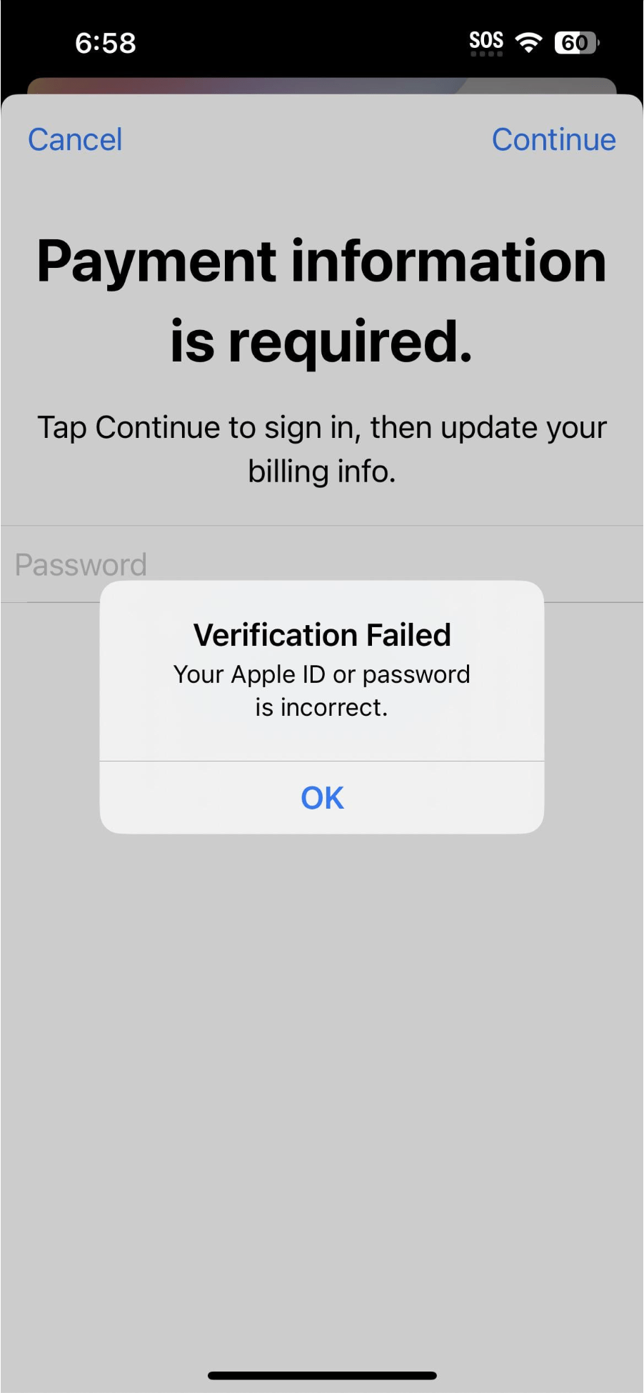 verification failed error on iPhone in App Store