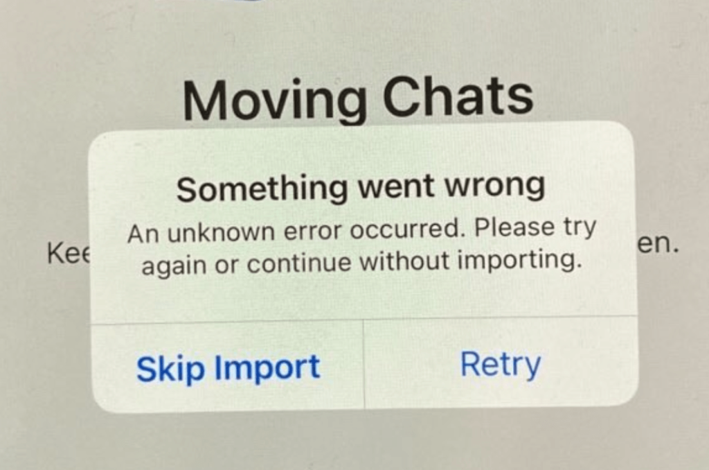 WhatsApp Move error message