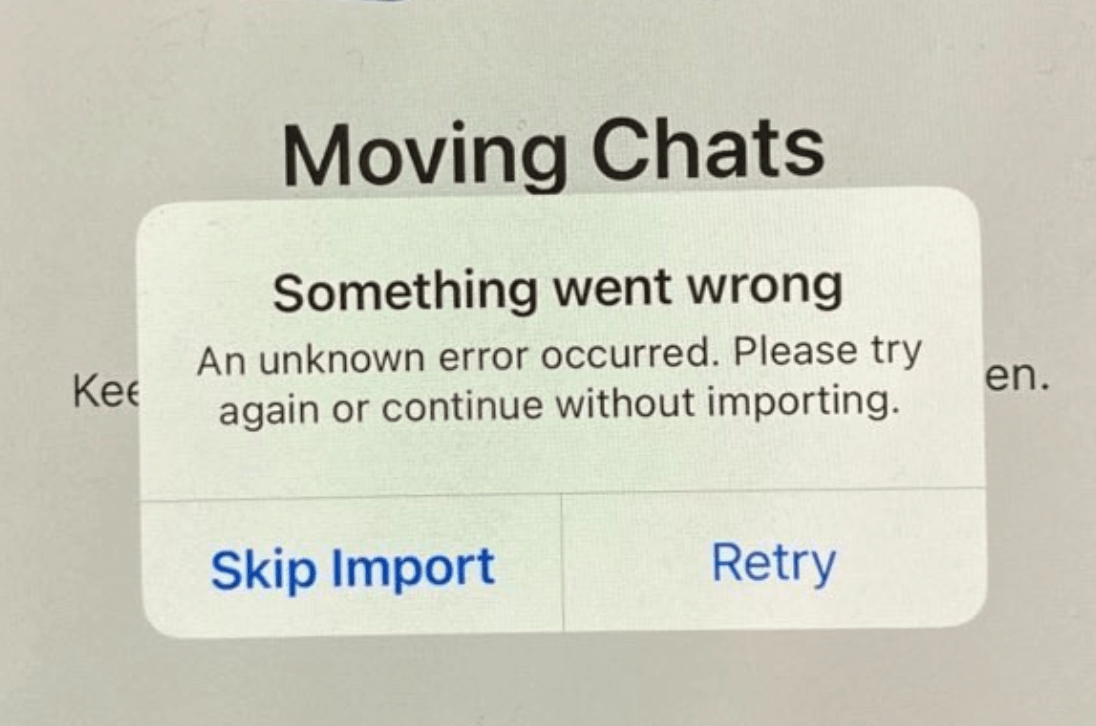 whatsapp error message chat history