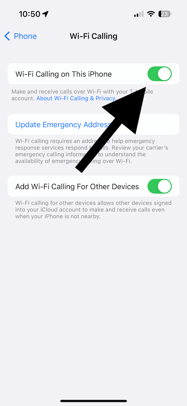 iPhone Wi-Fi Calling on This iPhone option