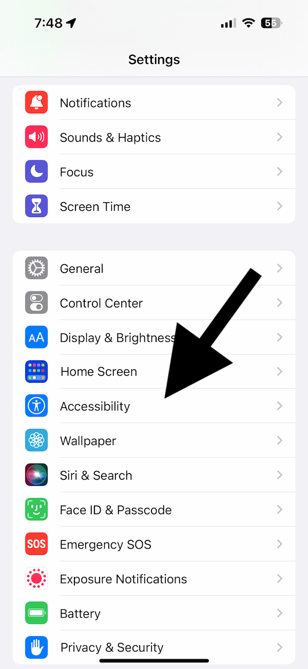 Settings > Accessibility on iPhone