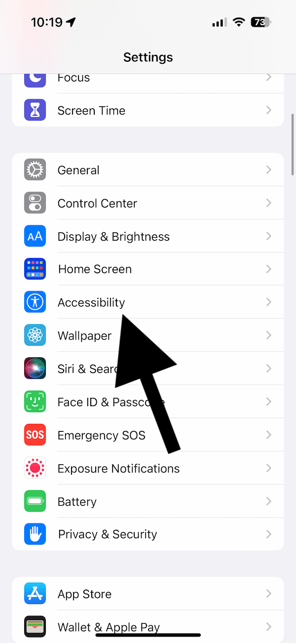 Showing the Accessibility option in Settings